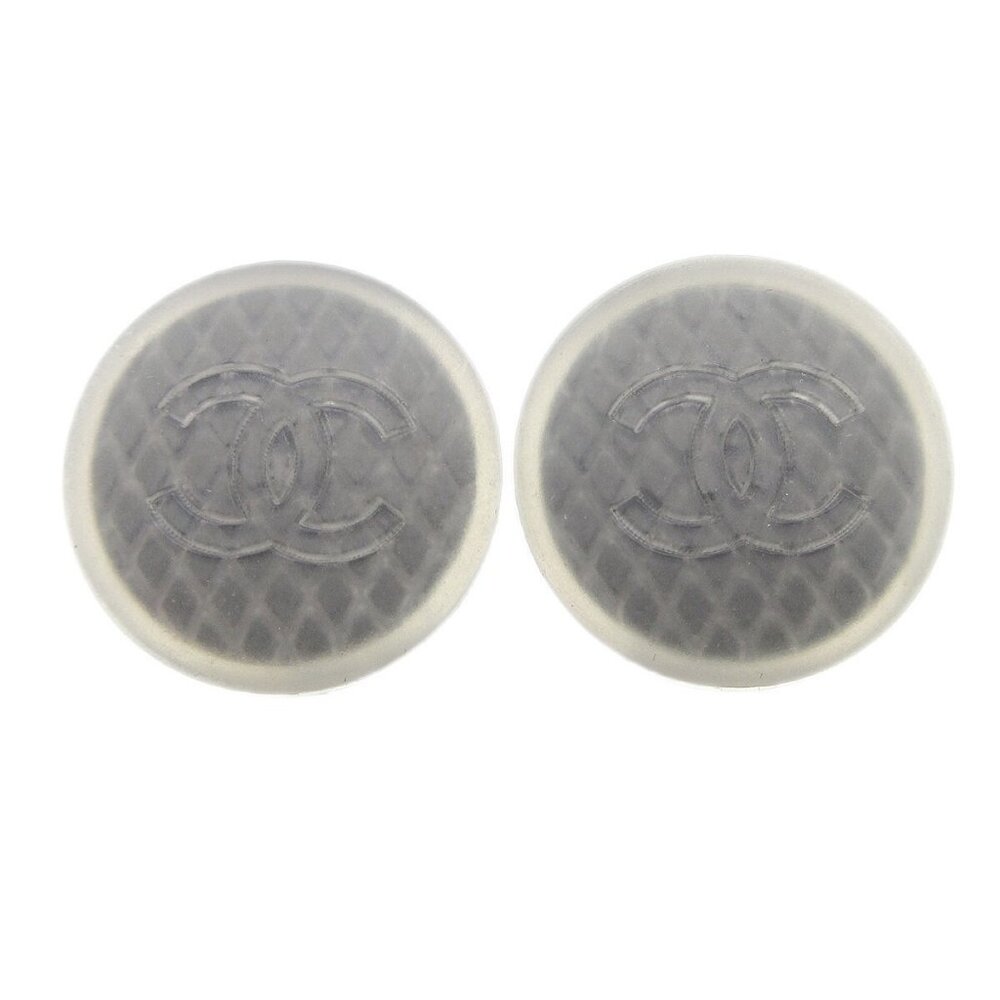 Chanel Button Earrings Clip-On Gray